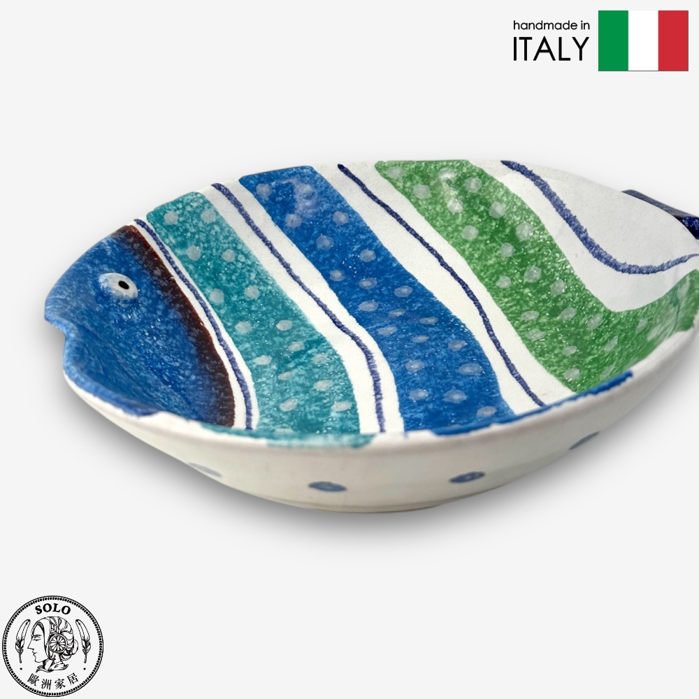 【SOLO Vintage】Modigliani Italian Pottery 21.5 Fish Shape Deep Dish Plate Porto Venere Fishing Harbor Series , , large