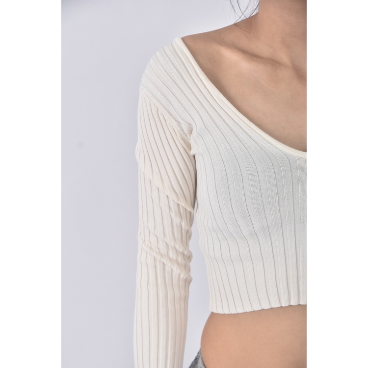 (S) 【安于晴Charlene私服】bershka質感V領白色長袖上衣二手衣, , large