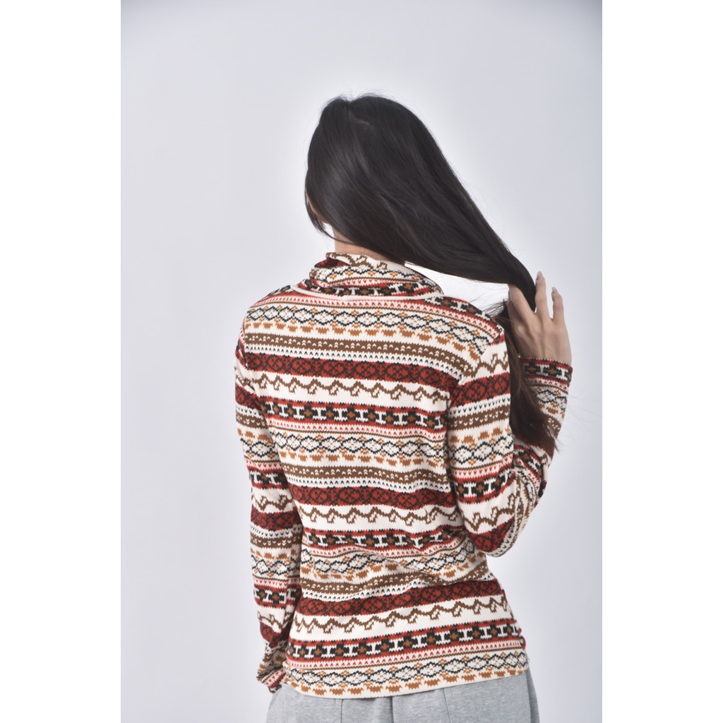 (S) 圖騰棕色長袖上衣二手衣, , large