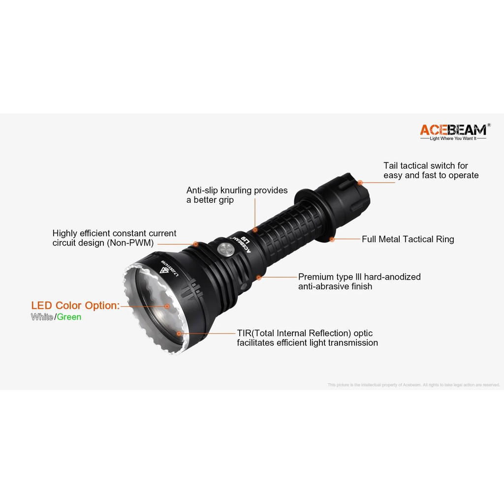 【電筒王】ACEBEAM L19 最高1520米射程 2200流明 強光遠射LED手電筒 不鏽鋼攻擊頭 防水, , large