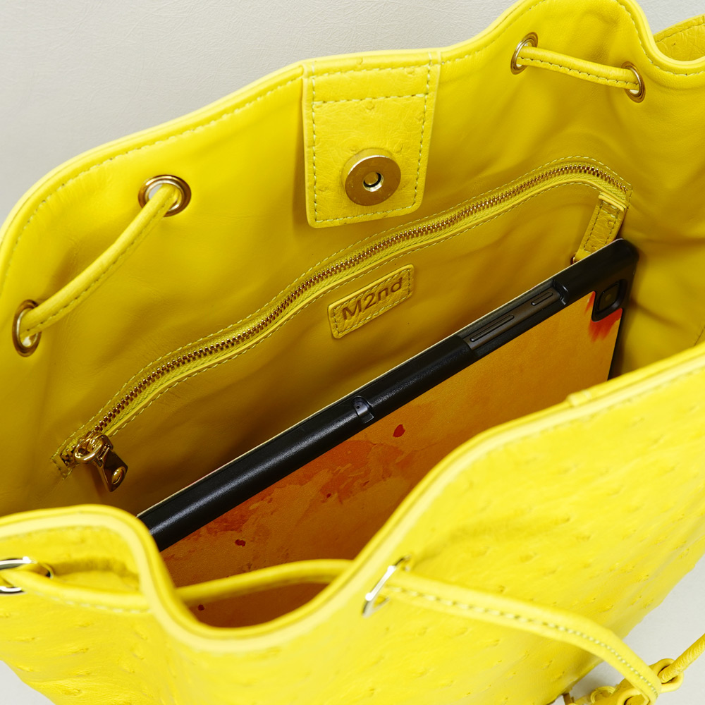 【M2ND】Ostrich bucket bag-Yellow, , large