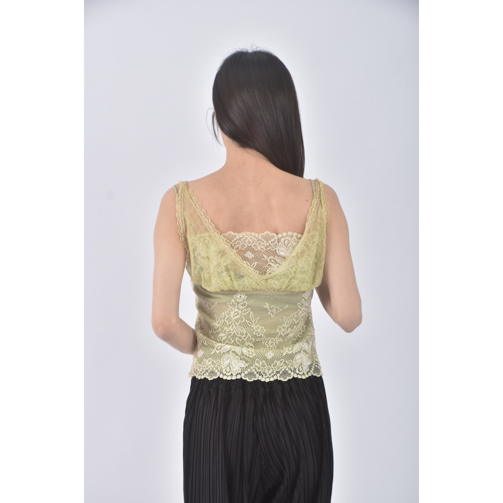 (S) huang shu chi紡紗背心綠色上衣二手衣, , large