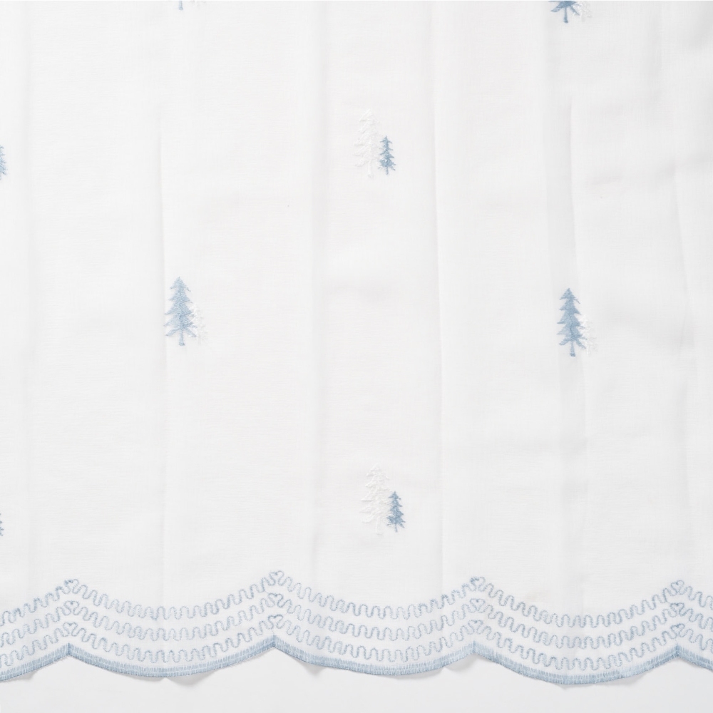 Ready-Made Sheer Curtains – Set of 2 Panels – "Snow Fir" Design – Width 100cm, Height 163/208/238cm – Made in Taiwan – Embroidered – Blue Tones – Machine Washable, , large