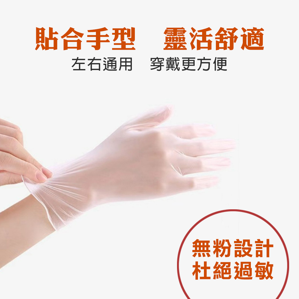 台灣現貨！一次性PVC手套 100入/盒 透明無粉 量大優惠 不含乳膠/拋棄式/電子/居家照護/清潔/防疫/實驗, , large