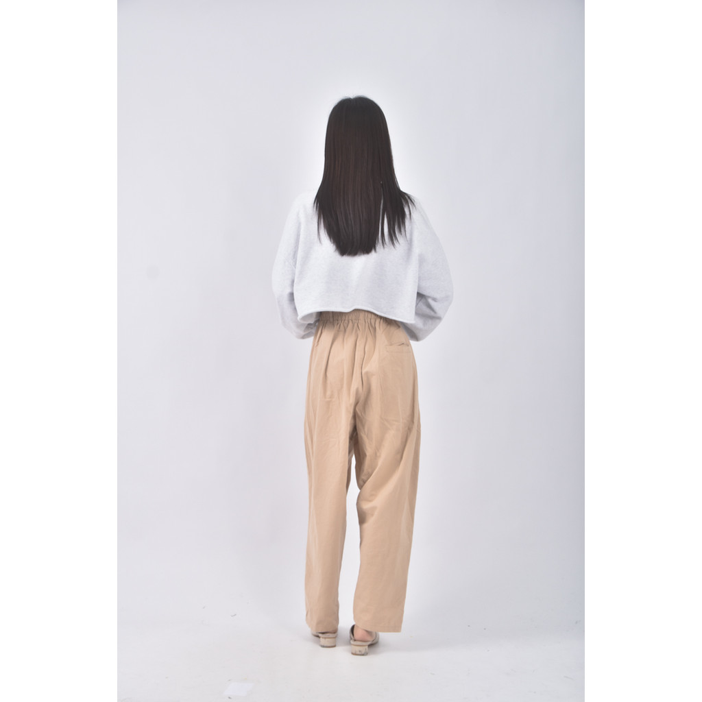 (L) queenshop高腰丹寧牛仔質感杏色長褲二手衣, , large