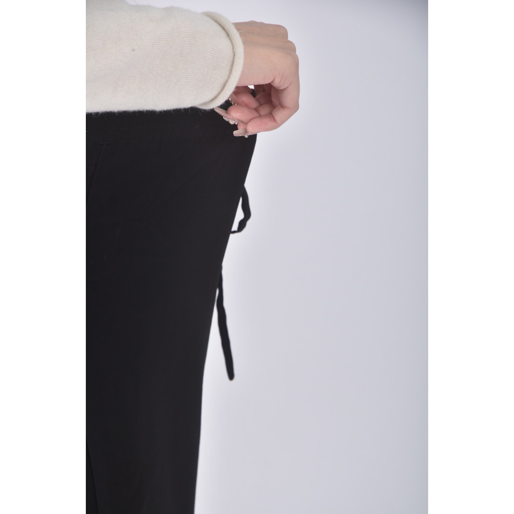 (XL) 高腰質感紡紗黑色長褲二手衣, , large