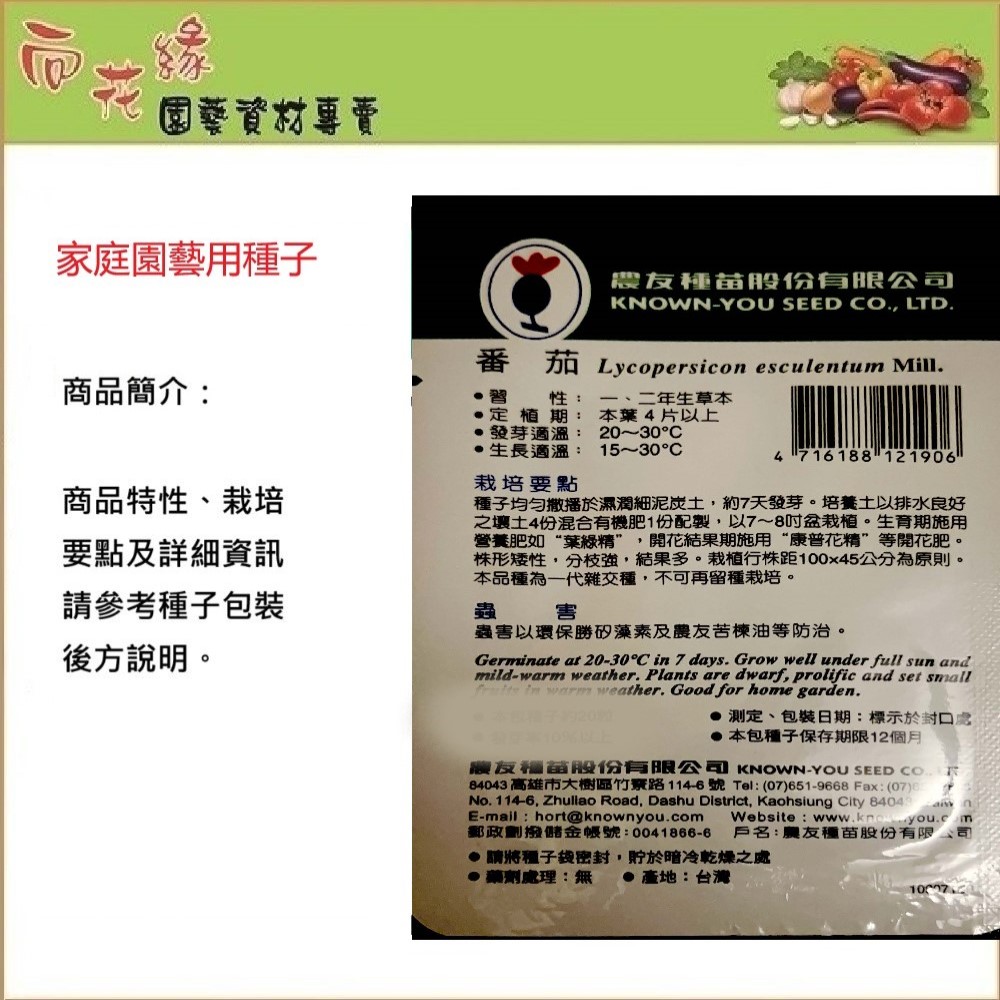 【向花緣】農友 番茄(小果) - 瓜果種子, , large