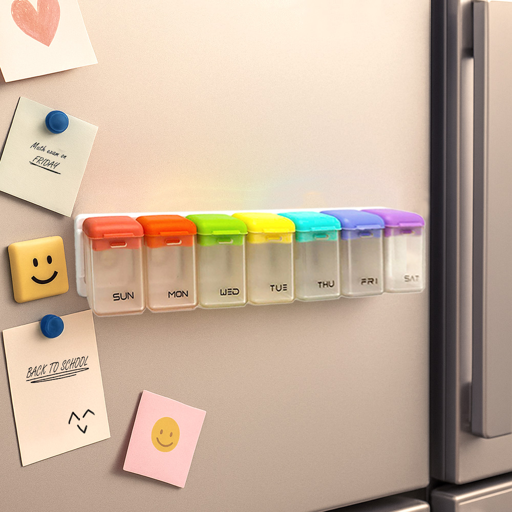 【上手家居】磁吸藥盒 透明彩蓋(藥盒一週/藥盒分裝盒/小藥盒/防潮藥盒/分藥盒), , large