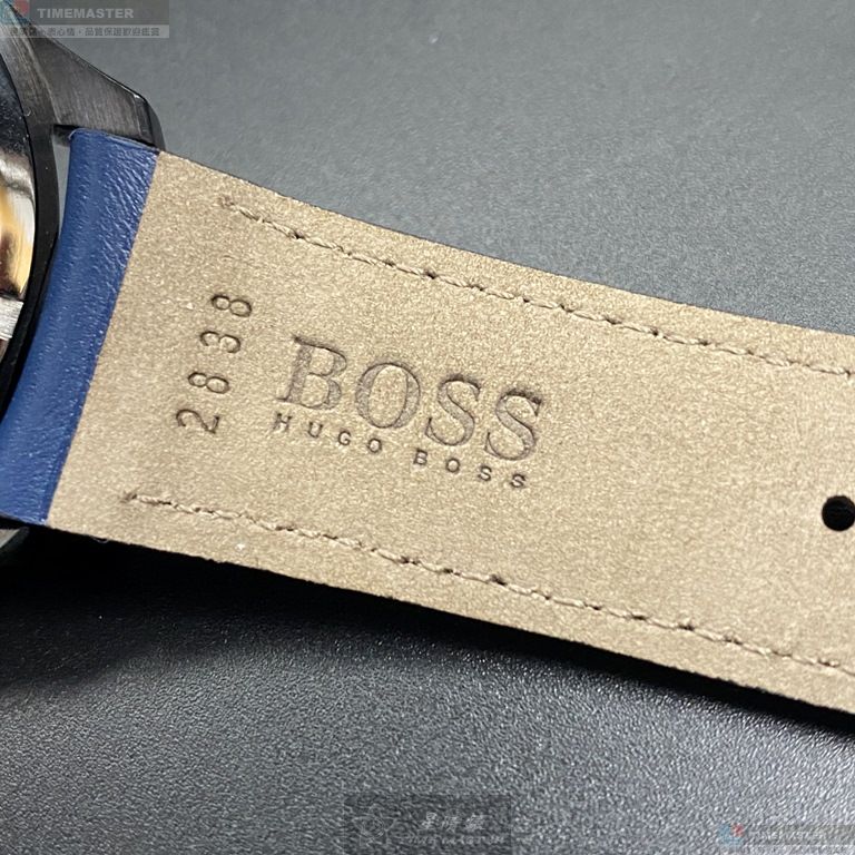 [星晴錶業]BOSS手錶,44mm,HB1513563鐵灰錶面黑錶殼寶藍真皮皮革錶帶款, , large