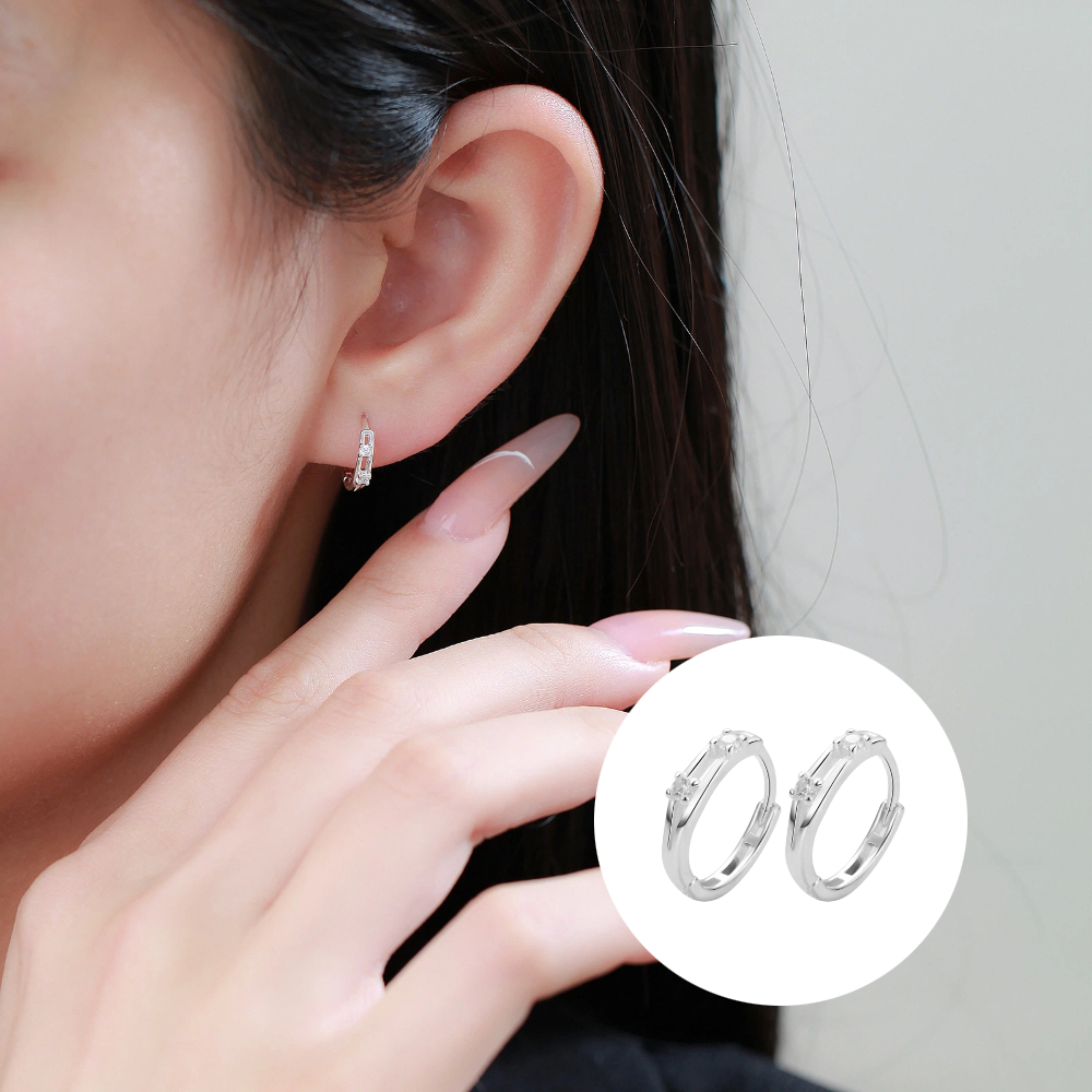 S999純銀輕奢鑲鑽鏤空閃鑽耳扣款耳環附馬卡收納盒, , large