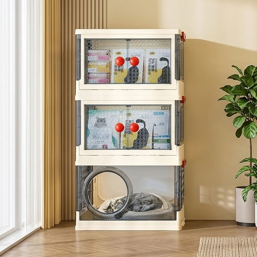 【AOTTO】四季通用室內可拆貓窩折疊三層收納櫃(AL-243), , large