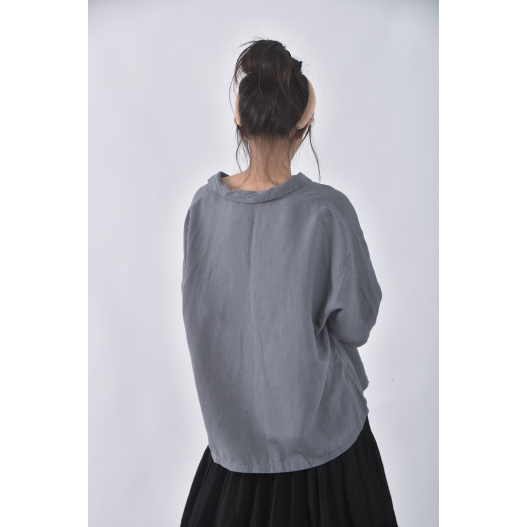 (2XL) uniqlo質感亞麻素面灰色短袖上衣二手衣, , large