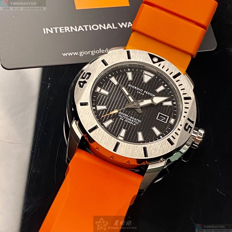 [星晴錶業]GiorgioFedon1919手錶,48mm,GF00100黑色錶面銀錶殼橘矽膠錶帶款, , large