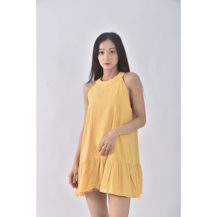 (S) girls monday質感棉質無袖黃色洋裝二手衣, , large