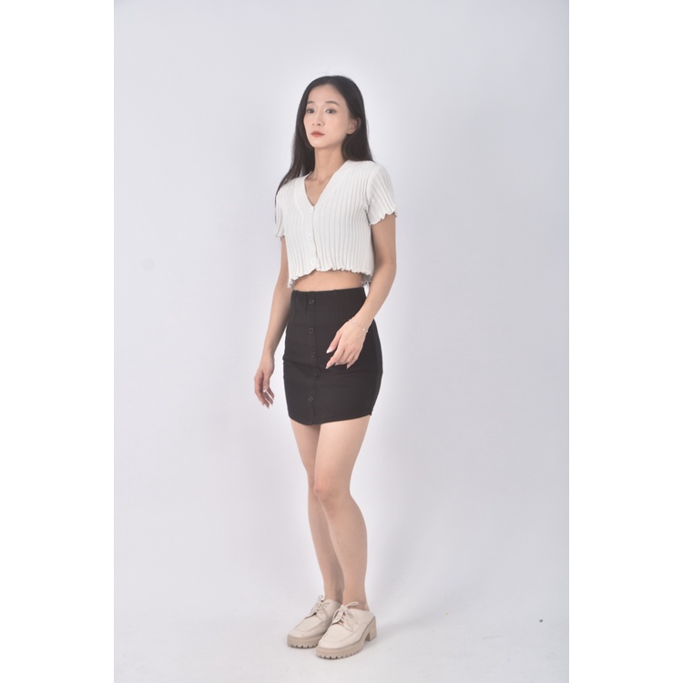 (S) 質感排釦造型黑色短裙二手衣, , large