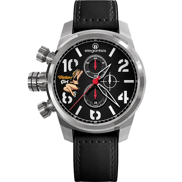 elegantsis JF48QS機頭藝術-女郎計時手錶-黑/48mm ELJF48QS-OB01LC
