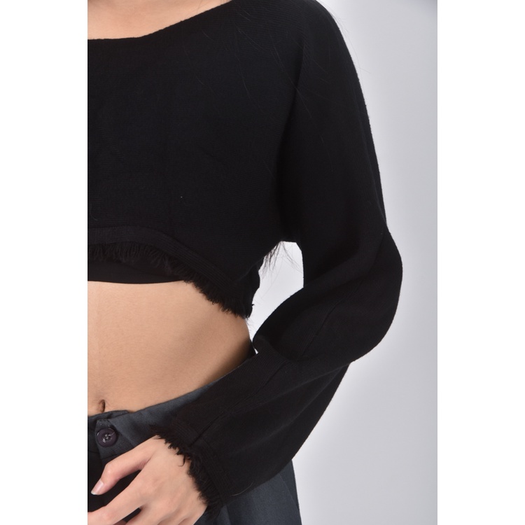 (F) 【智恩私服】ggaebi韓牌質感修身短版黑色長袖上衣二手衣, , large