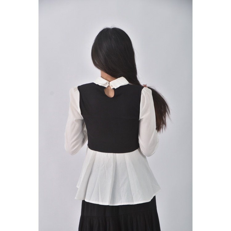 (S) 【德馨私服】質感假兩件黑色長袖上衣二手衣, , large