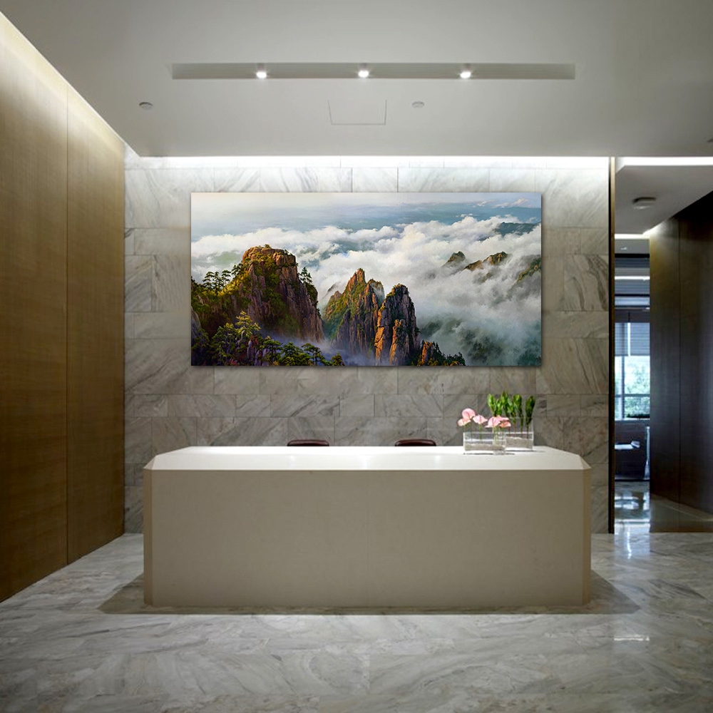 【御畫房】黃山雲海 國家一級畫師手繪油畫60×120cm(VF-137), , large