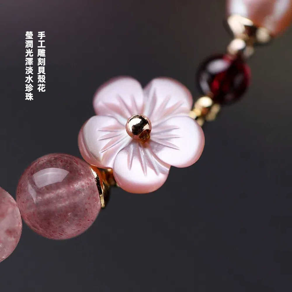 【A&R】招財開運 天然淡水珍珠+草莓晶圓珠7mm手鍊附精美禮盒, , large