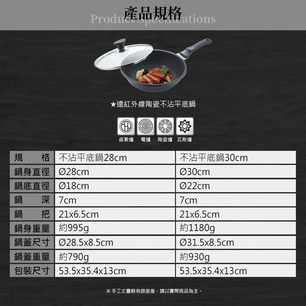 Miyaco 米雅可 遠紅外線陶瓷不沾平底鍋無蓋附蓋 無蓋28cm-Leidea樂德兒, , large