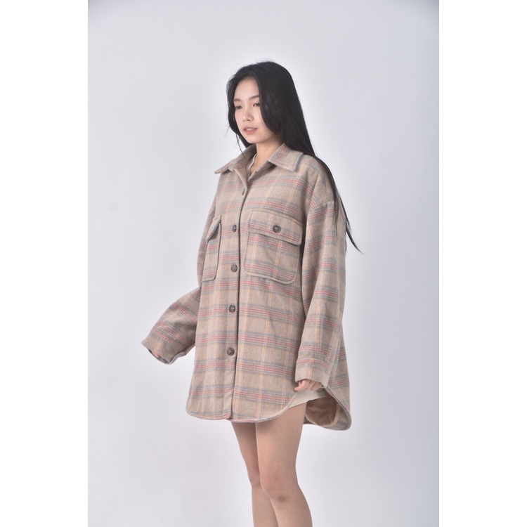 (XL) nagumo miyuki質感格紋杏色外套二手衣, , large