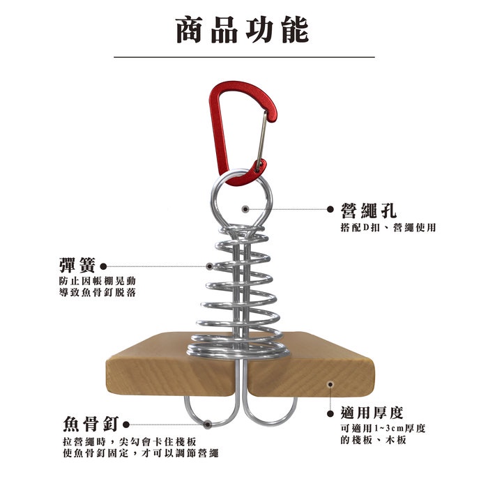 【Treewalker 萊茂】彈簧魚骨營釘鉤+D扣 (隨機出貨), , large