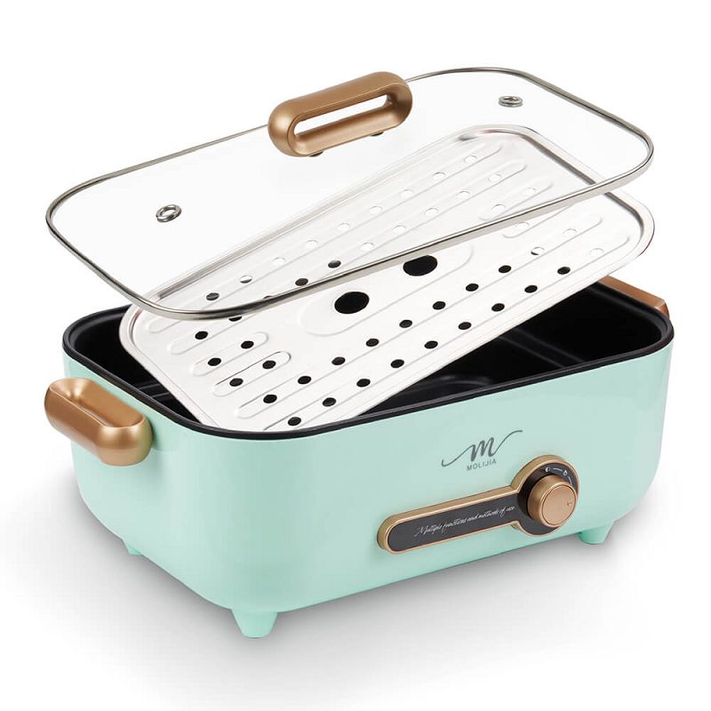 【MOLIJIA】5.3L-M24 Multifunctional Non-stick Electric Cooker with Stainless Steel Steaming Plate - Macaron Green