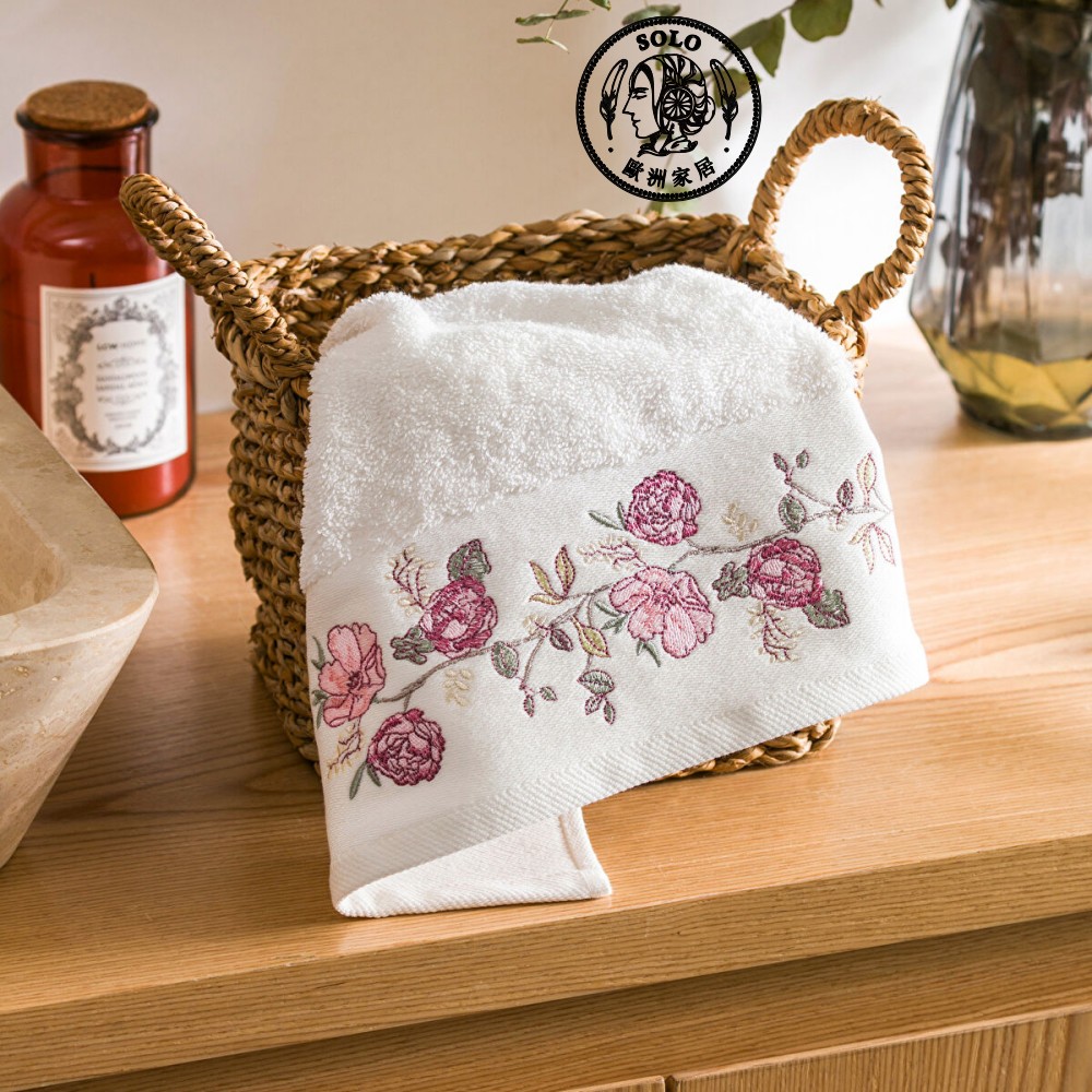 【SOLO Vintage】LCW Home 50x80cm Flower Embroidery Towel 100% Cotton Super Absorbent Made in Turkey, , large