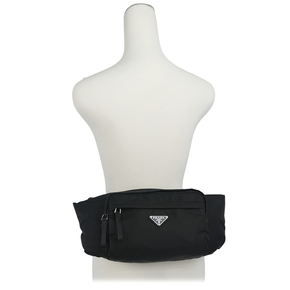 PRADA 三角牌Logo 拉鍊口袋尼龍腰包/黑色, , large