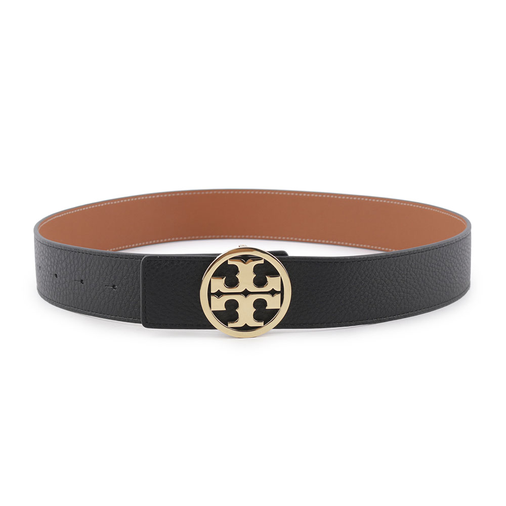 TORY BURCH Miller 素面皮革寬3.8cm雙面可用皮帶S/黑色/焦糖色, , large