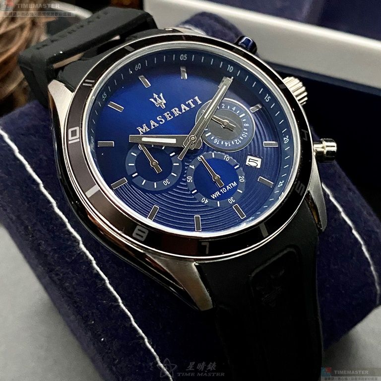 [星晴錶業]MASERATI手錶,44mm,R8871624003寶藍色錶面銀錶殼深黑色矽膠錶帶款, , large