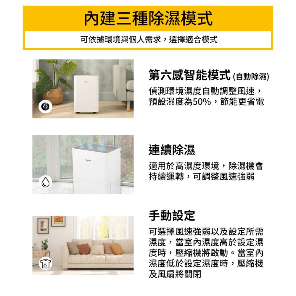 Whirlpool 惠而浦 10L 一級能效 高效節能除濕機 WDEE10TW, , large