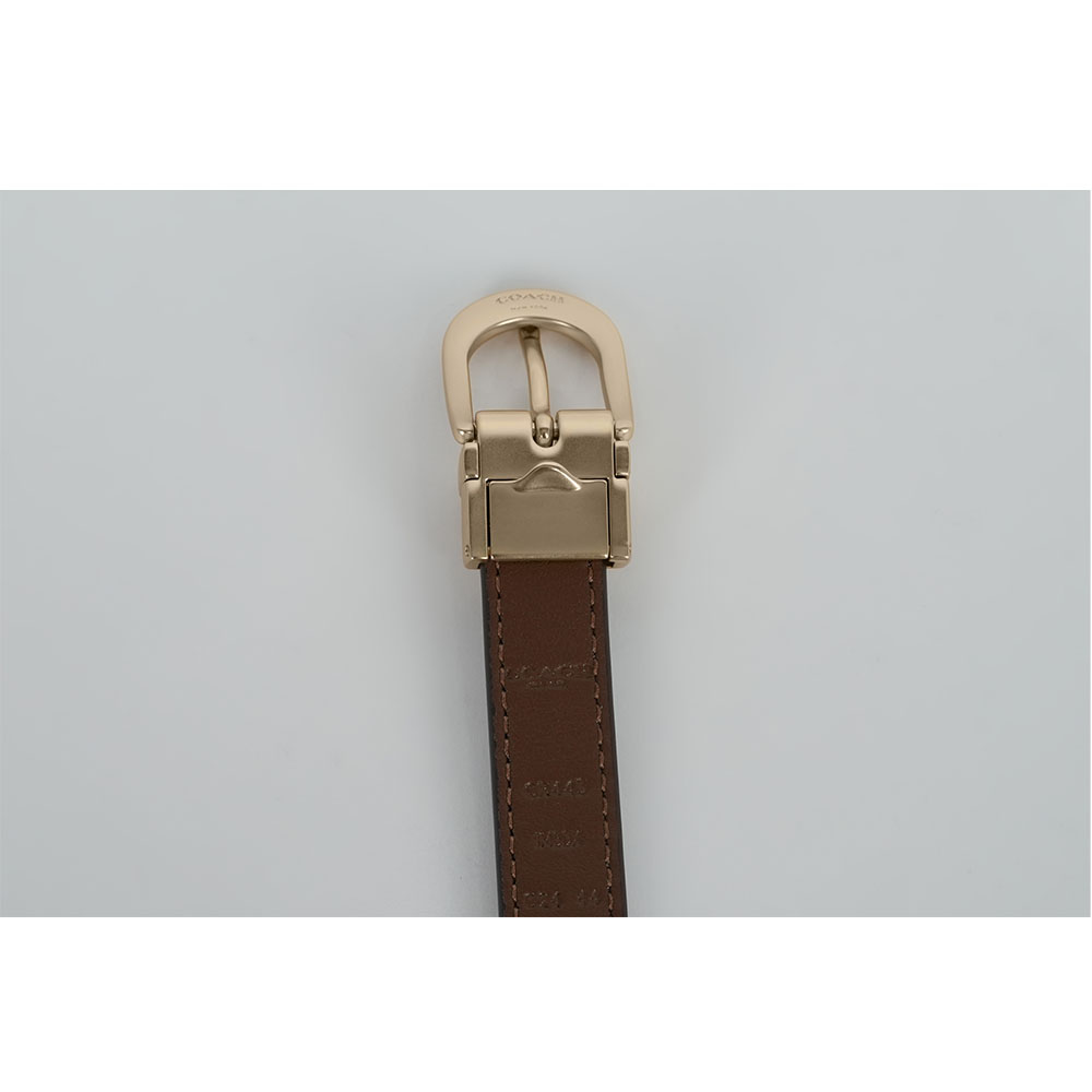 COACH 金釦塗層帆布及牛皮雙面用寬1.8cm皮帶/卡其/焦糖色, , large