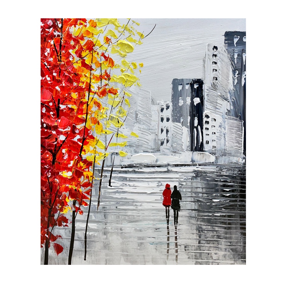 【御畫房】楓紅之約 手繪抽象油畫-50*60cm無框掛畫5060-206, , large