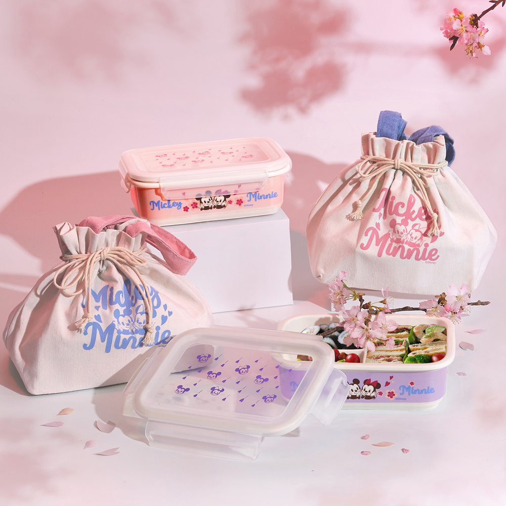 Disney Sakura Mickey Mouse Three-Compartment Sealed Ceramic Lunch Box Insulated Bag Set - Pink, , large