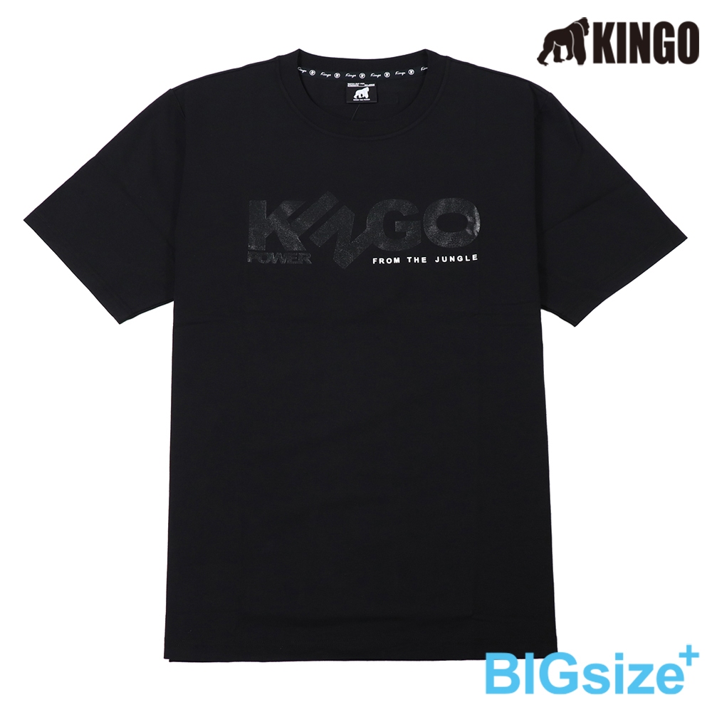 KINGO-超大尺碼-男款 圓領T恤-黑-415134, , large