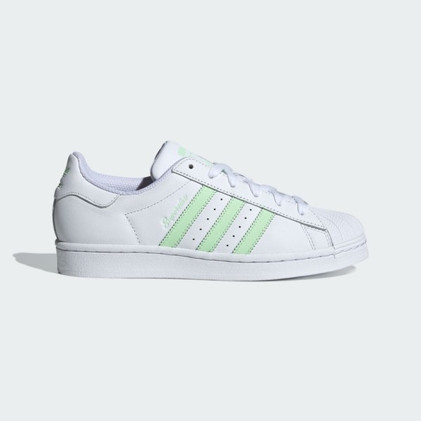 Kixpress-Adidas Superstar W 女 休閒鞋 經典 復古 三葉草 貝殼頭 穿搭 白 淺綠 [IE3005]