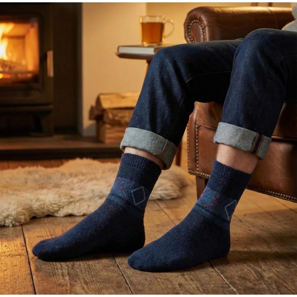 【複製】凱美棉業｜冬日必備🔥（男款）精緻保暖毛襪 防寒襪 保暖襪 毛襪 長襪 冬天襪-菱格款, , large