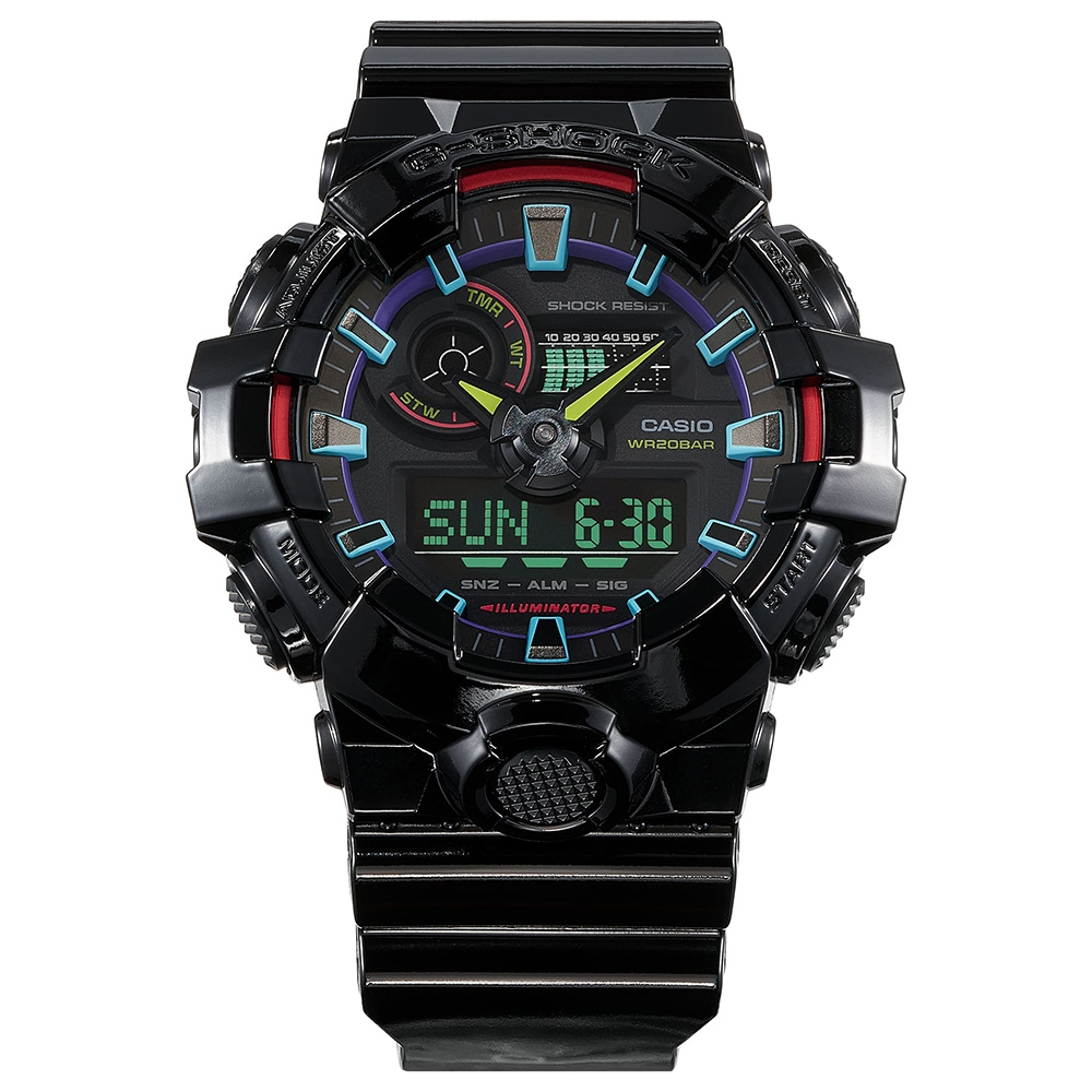 CASIO 卡西歐 G-SHOCK AI 探索虛擬彩虹系列雙顯錶 GA-700RGB-1A, , large