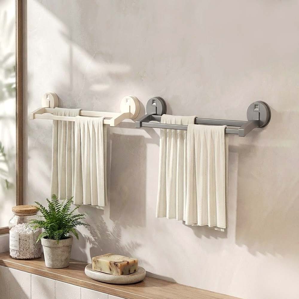 【上手家居】吸盤雙桿毛巾架-槍灰色(毛巾掛架/浴巾架/浴室毛巾架/毛巾桿), , large