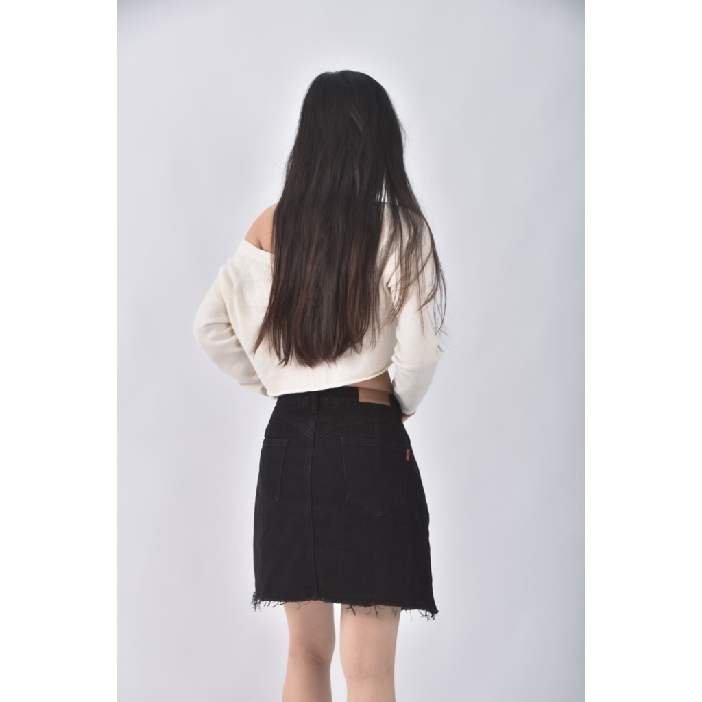 (2XL) clrric丹寧牛仔質感素面黑色短裙二手衣, , large