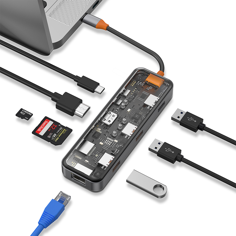 【WiWU】Cyber系列 USB-C HUB 透明八合一多功能集線器, , large