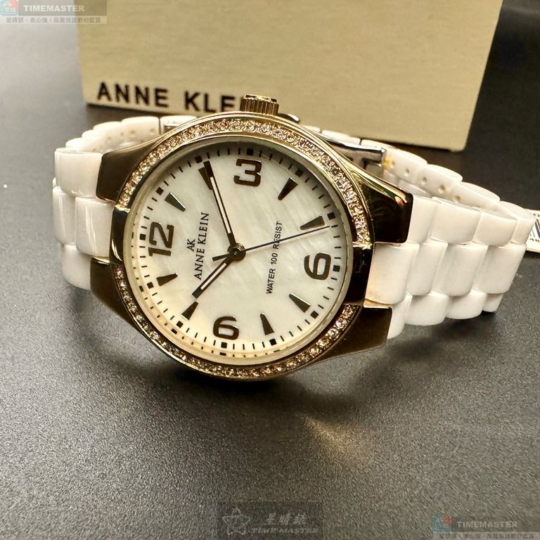 [星晴錶業]ANNE KLEIN手錶,34mm,AN00546白色, 貝母錶面金色錶殼白陶瓷錶帶款, , large