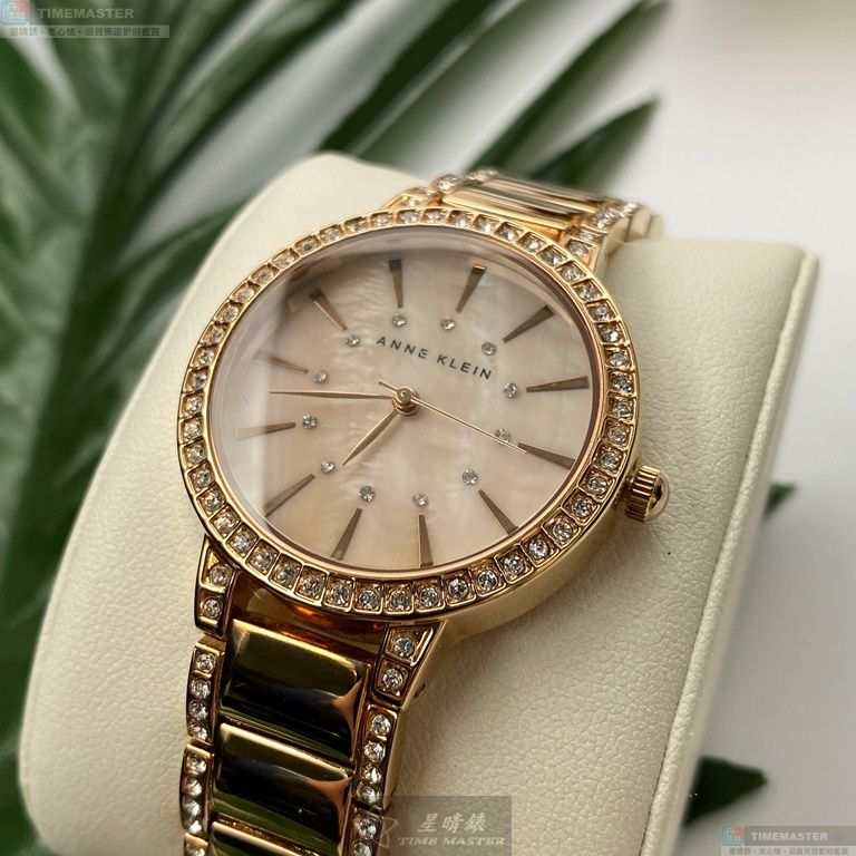 [星晴錶業]AnneKlein手錶,34mm,AN00634粉紅色錶面玫瑰金錶殼玫瑰金色精鋼錶帶款, , large