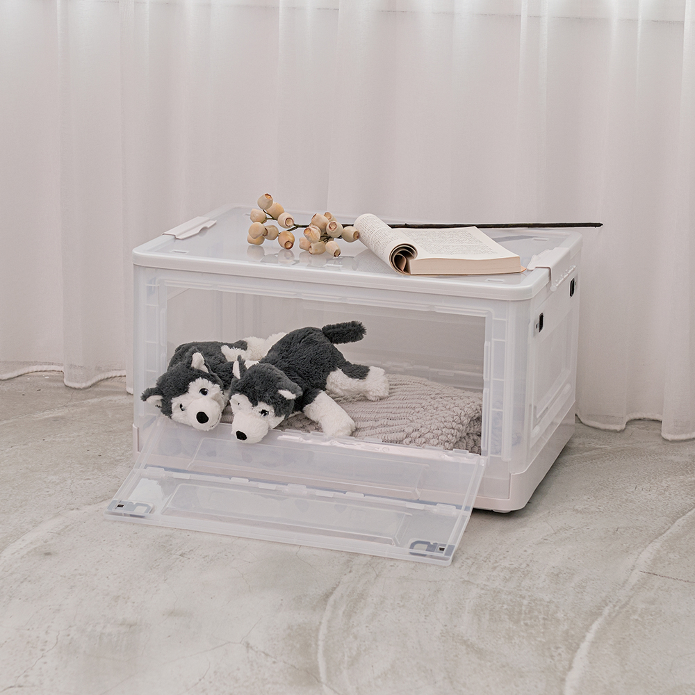 【H&R安室家】五門開可摺疊59*41*34cm透明收納箱BNF99, 綠色, large