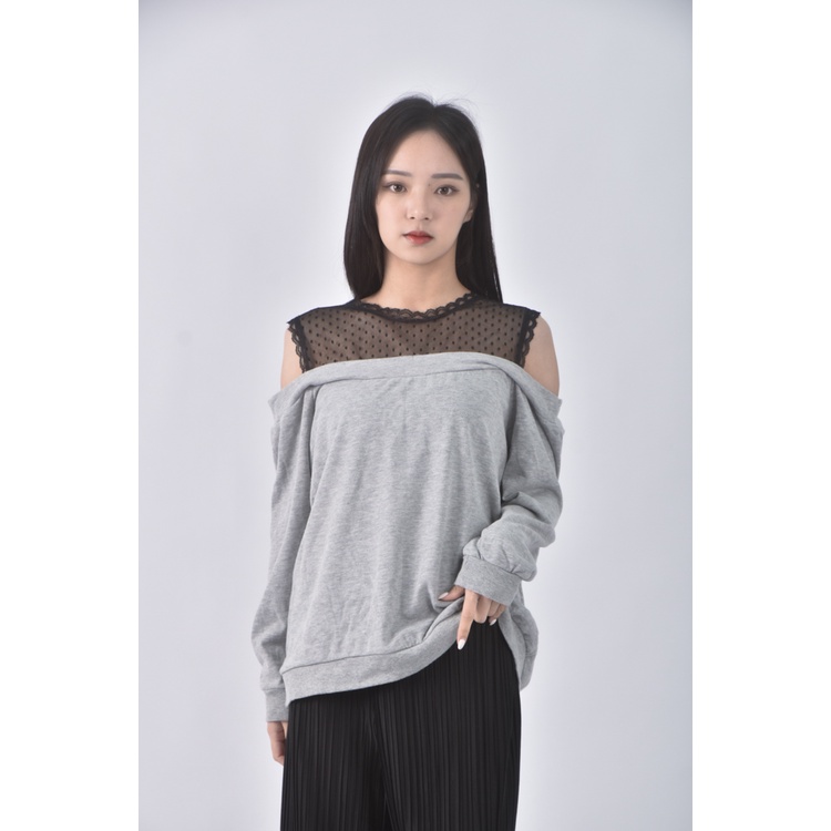 (M) tomo aggie韓牌質感拼接灰色長袖上衣二手衣, , large