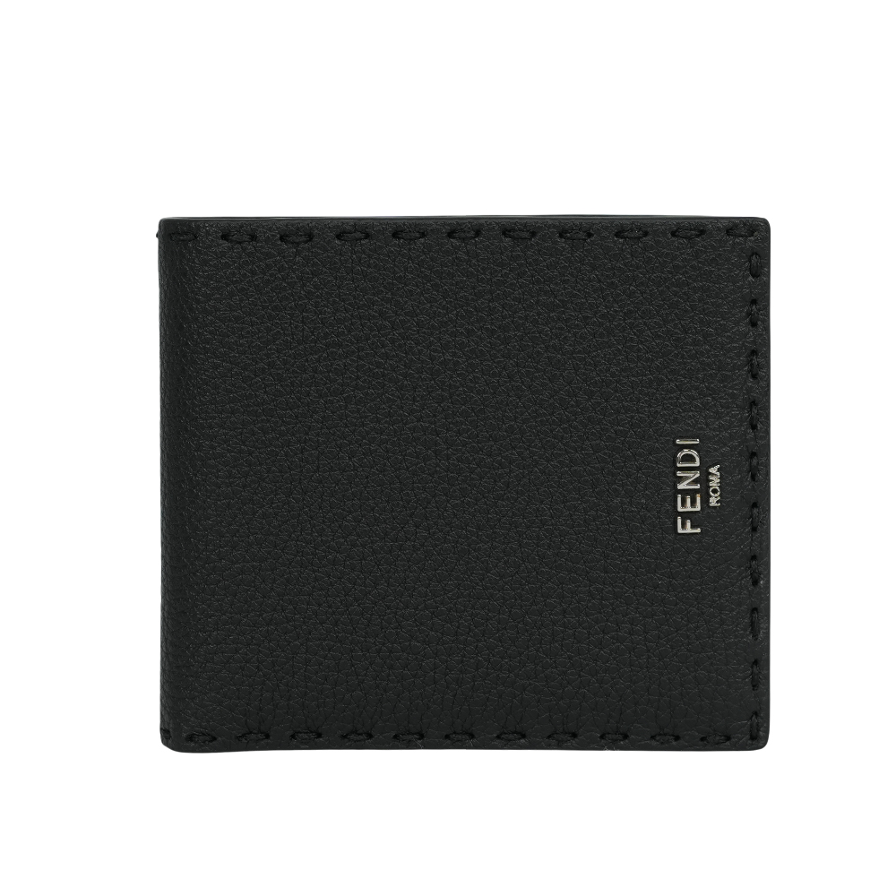 FENDI Selleria 縫線設計素面對開8卡短夾/黑色, , large