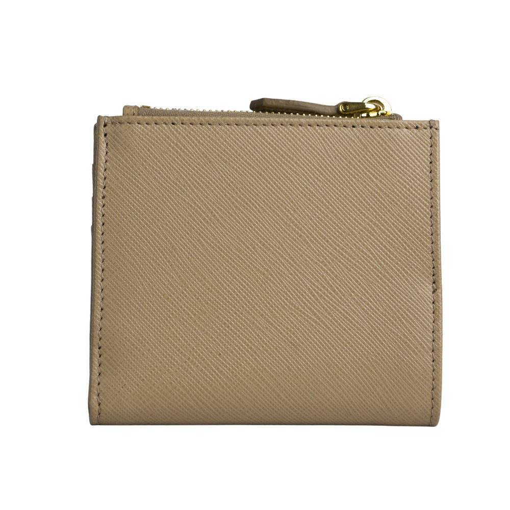 PRADA 金字浮雕Logo 防刮牛皮卡片短夾/藕粉色, , large