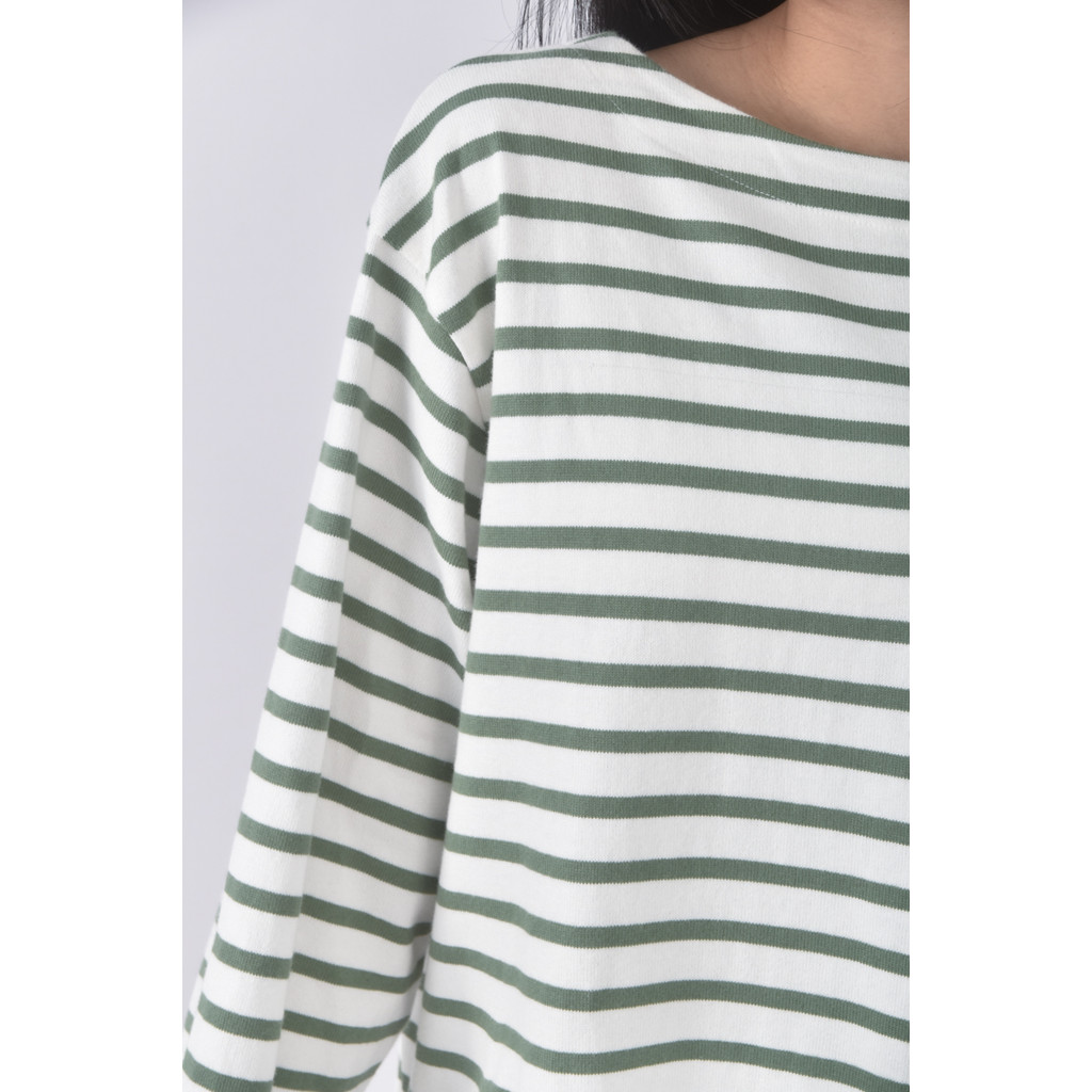 (XL) muji棉質橫線條綠色長袖上衣二手衣, , large